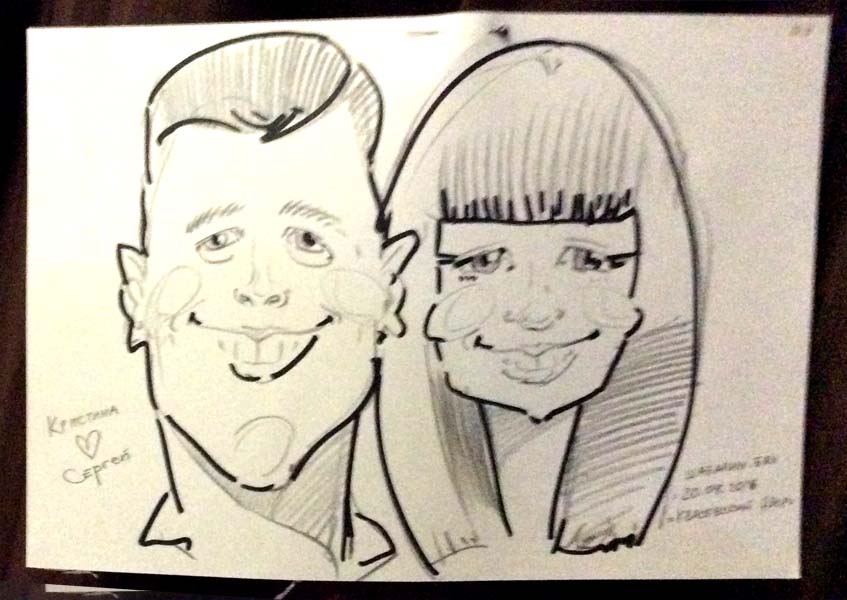 Шарж Кристины и Сергея от Мишеля маркером