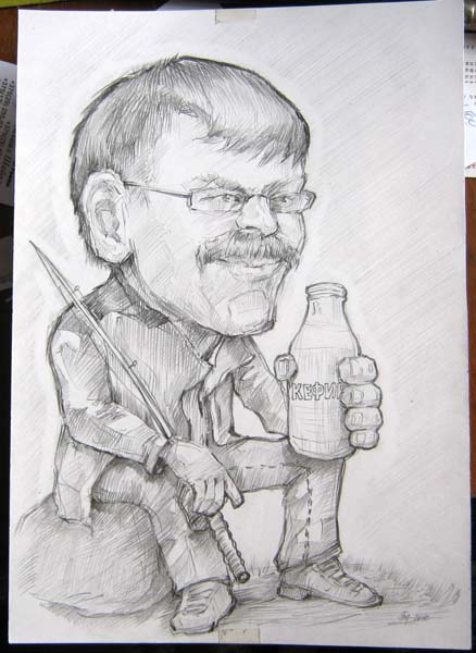 Шарж мужчина пьет кефир от шаржиста Мишеля
