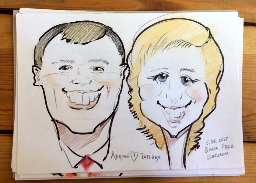 Шарж пастелью Татьяны и Андрея 